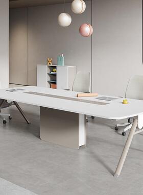 会议长桌简约现椭代白色6-SJRG-07410桌人会议室洽谈桌公室圆型桌