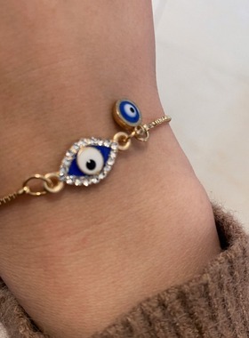 亚马逊水钻滴油恶魔之眼可调节长短滑扣手链