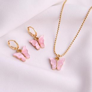 个性 韩系多色蝴蝶耳环项链套装 创意森女系饰品 新款 热卖