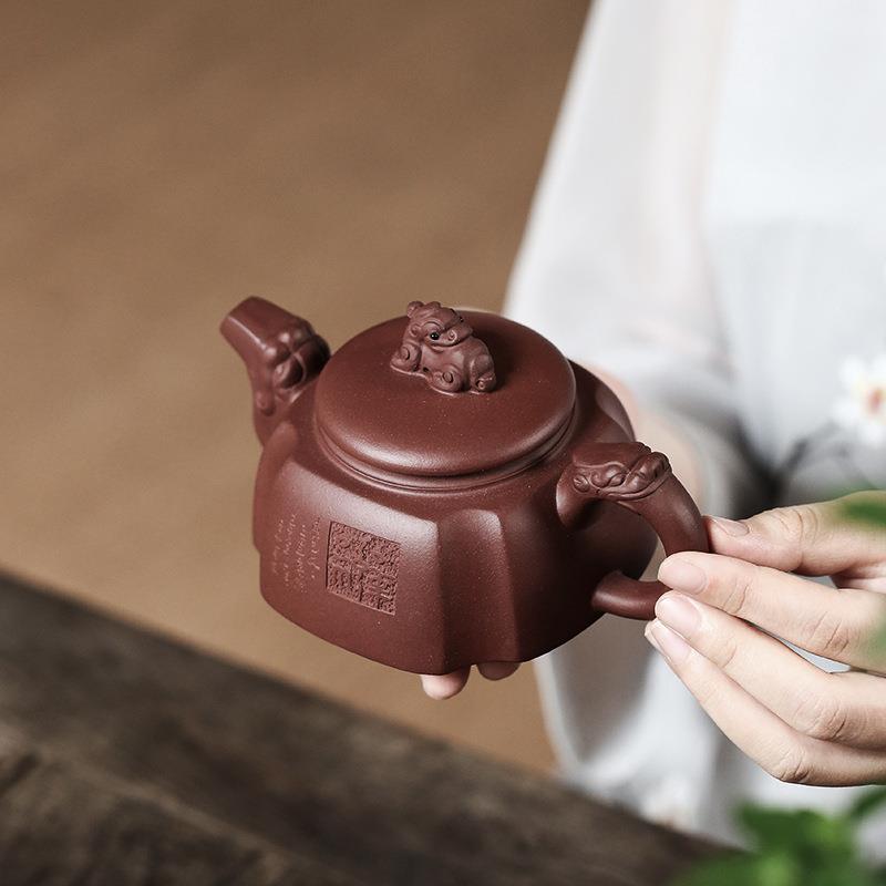 豹霖紫砂壶纯全手工原矿紫泥高照龙头龙把四方泡茶壶茶具