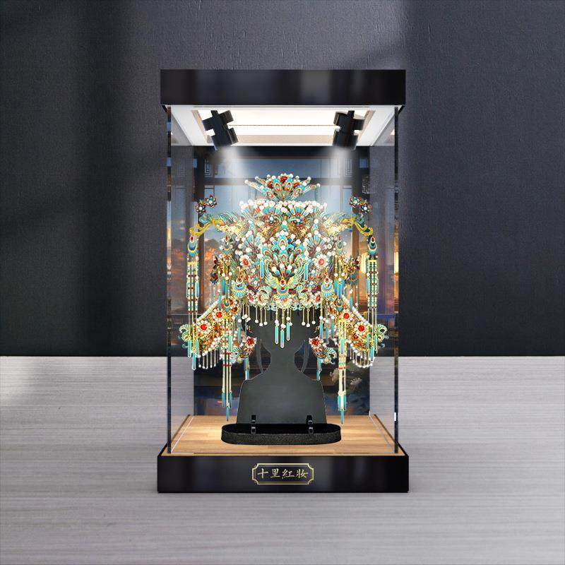 适用拼酷点翠凤冠金属拼图立体模型积木亚克力防尘罩高清收纳盒