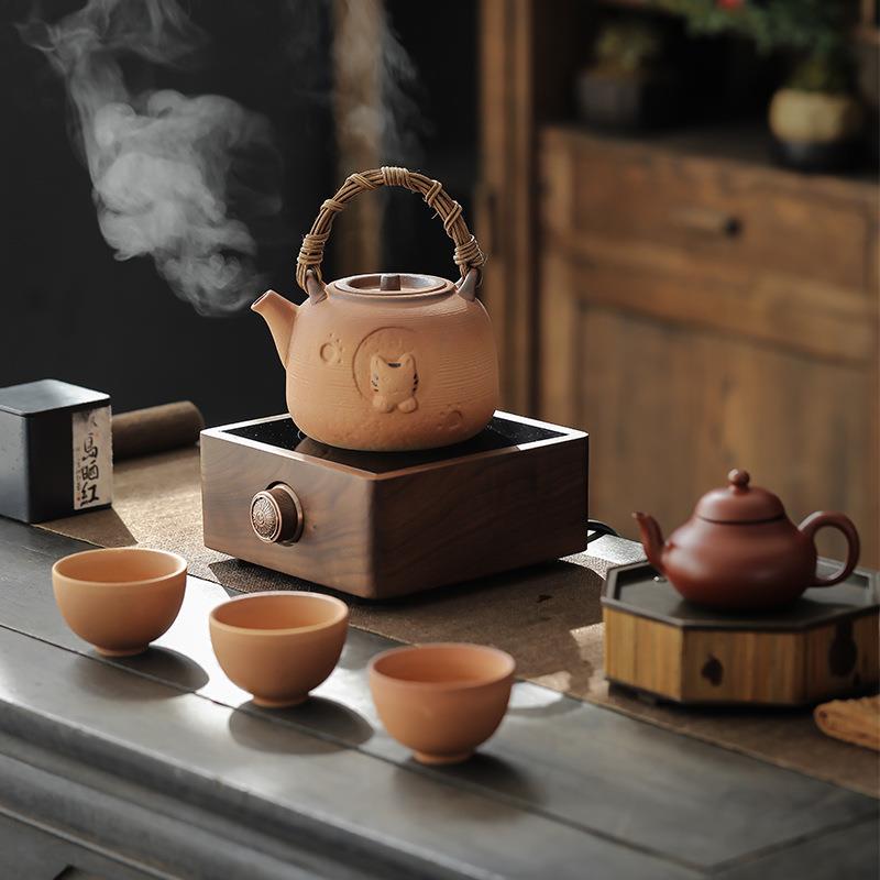围炉煮茶电陶炉煮茶壶家用户外日式大容量粗陶茶炉提梁壶