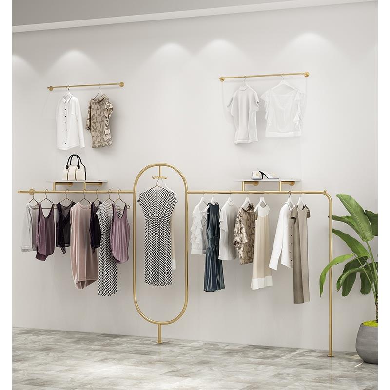 创意服装店展示架金色落地架女装店陈列架挂衣架墙上壁挂衣服架子