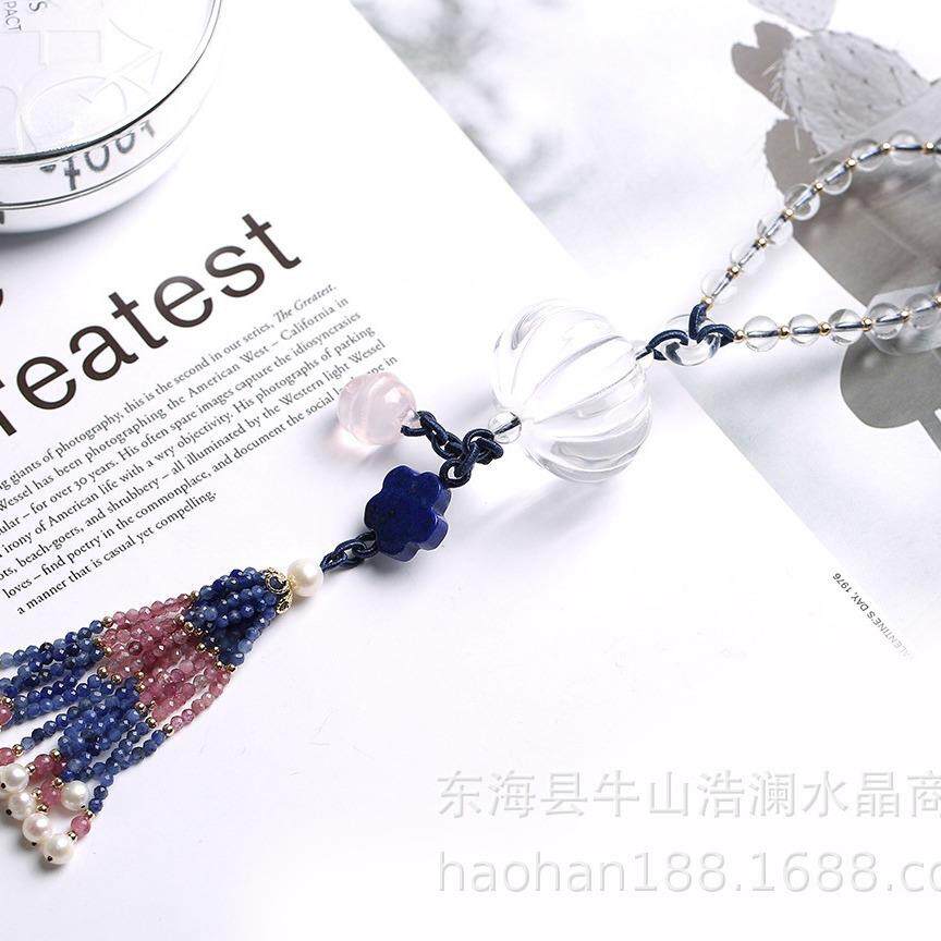 浩澜水晶天然白水晶南瓜珠车挂档位挂车饰搭配青金粉晶蓝碧玺珍珠