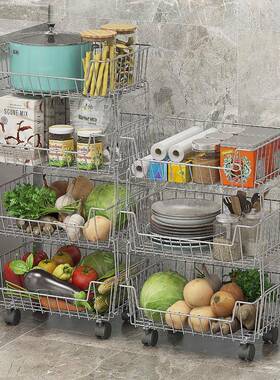 厨房落地置物架蔬菜收纳架304不锈钢多层果蔬储物筐水果篮架K-55C