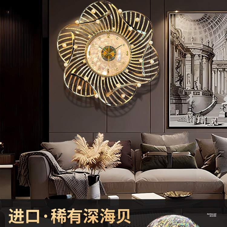 2024新款客厅贝壳石英钟欧式轻奢装饰钟表无框画挂表高档大气挂钟