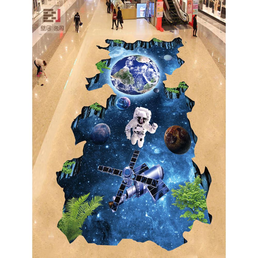 古吉一阁3D地板画立体地板画景区商场4S店照片背景防水耐磨宇宙空