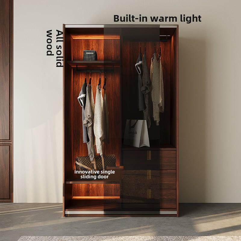 全实木轻豪华玻璃门衣柜卧室半开滑动门家庭衣帽间轻滑动门衣柜