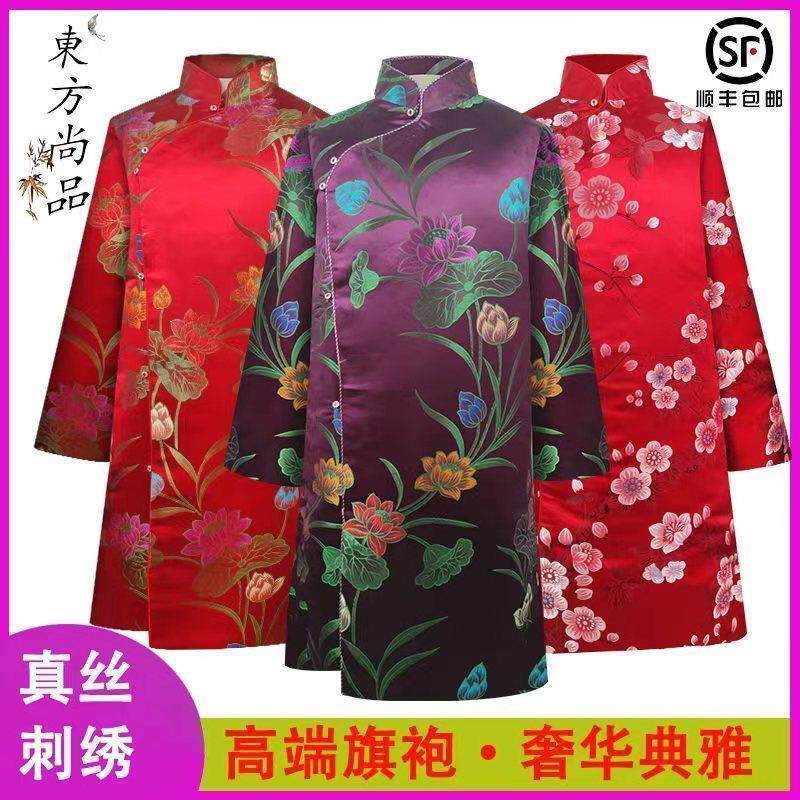 寿衣女复古偏襟旗袍高档真丝全棉全套唐装老人冲喜寿服殡葬送老衣