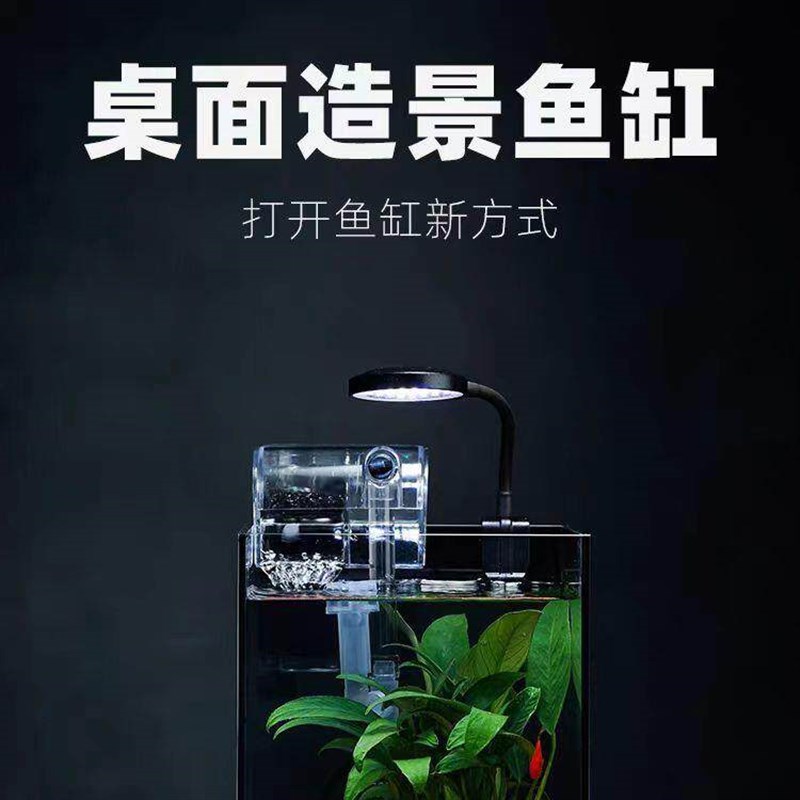 造景桌面玻璃鱼缸办公桌微型生态缸斗鱼缸小型鱼缸免换水超白玻璃