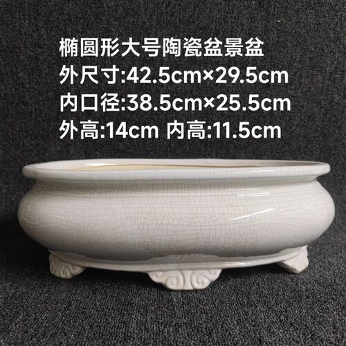 盆景花盆陶瓷长方椭圆形花盆复古高档裂纹盆马槽景观室外花盆新款