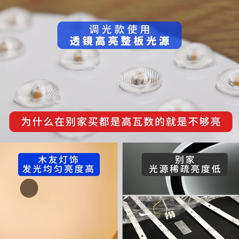可调明暗儿童房全光谱护眼吸顶灯圆形卧室客厅家用原木风主卧灯具