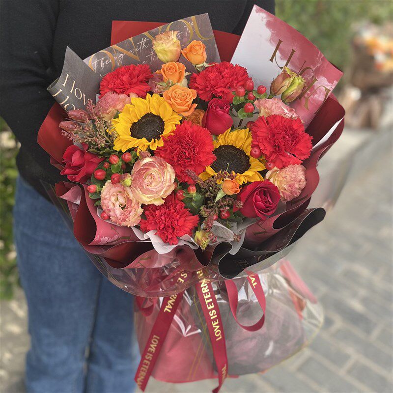 西安鲜花花店同城速递康乃馨玫瑰混搭小花束生日送女友妈妈闺蜜