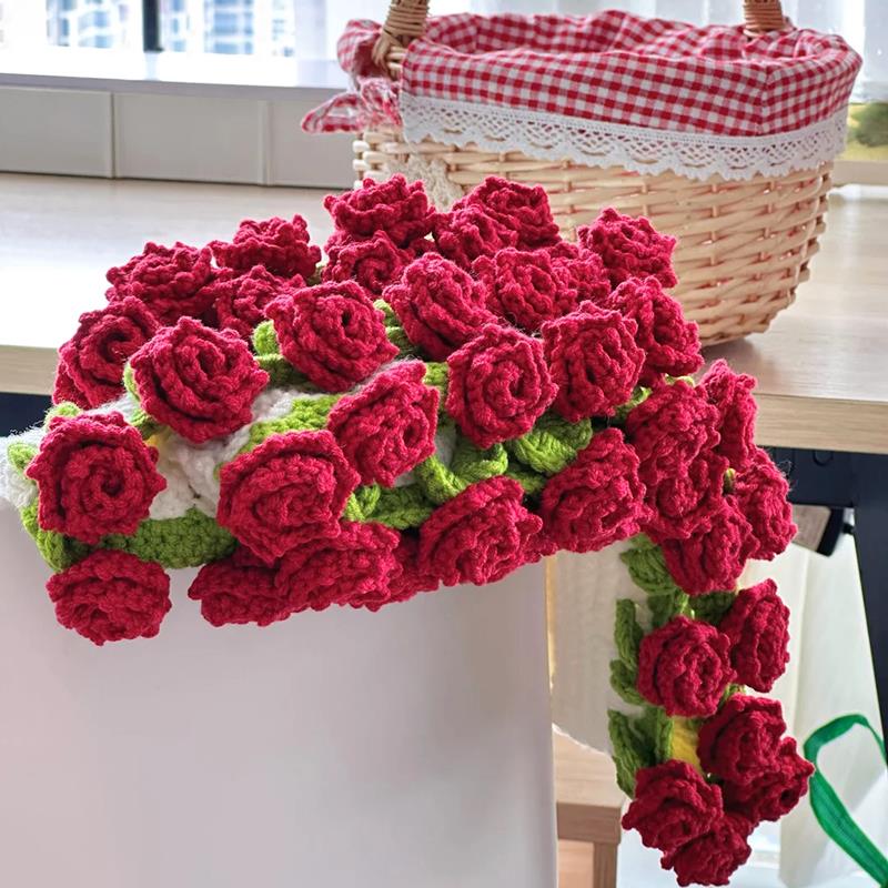 毛线手工编织diy材料包钩针玫瑰花花束毯子花朵毛毯无聊解闷礼物
