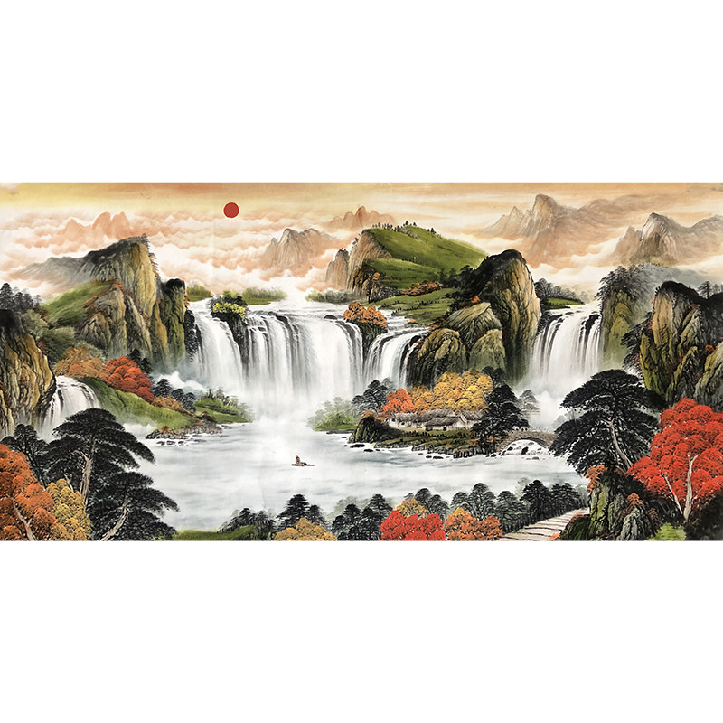 纯手绘山水画手画真迹 字画国画客厅书画作品 办公室装饰靠山挂画