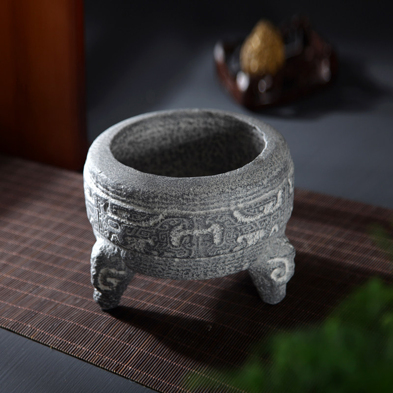 仿青石文竹铜钱草专用花盆复古菖蒲吸水石石盆松树石头盆景盆