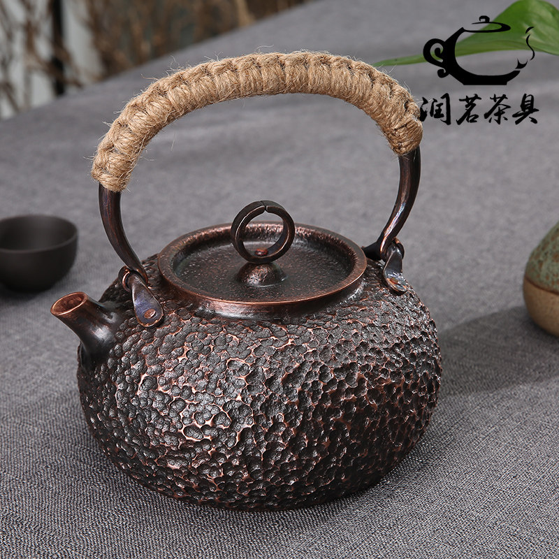 纯手工红铜壶紫铜烧水壶一张打纯铜茶壶1L容量煮茶壶无涂层煮茶器