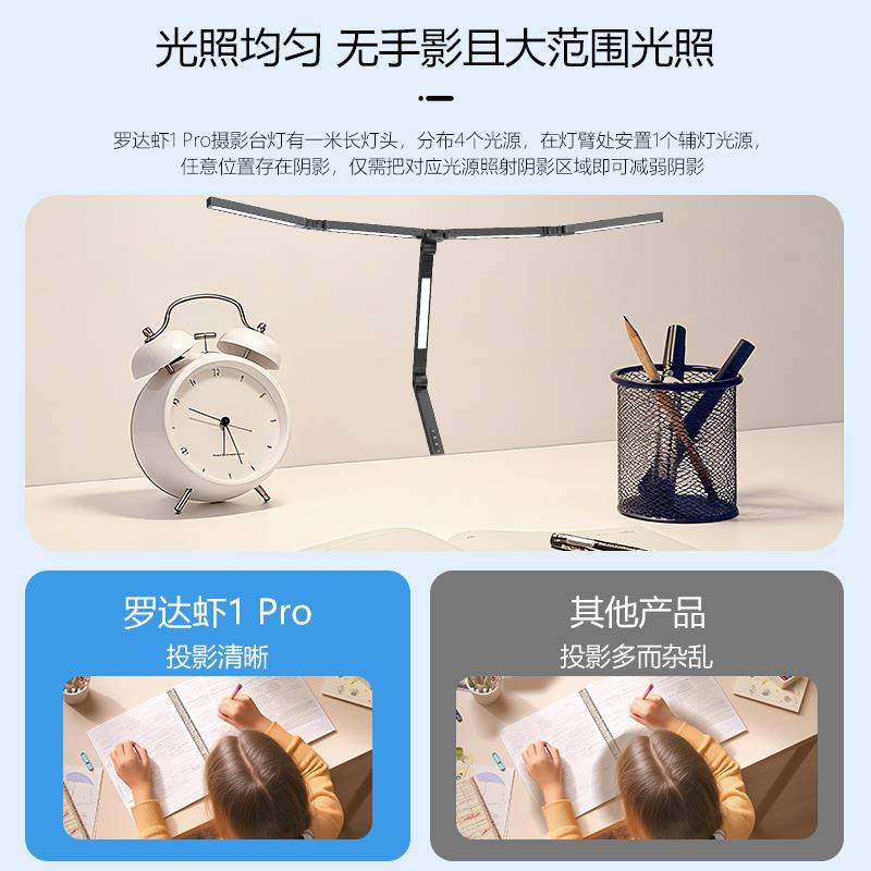 罗达虾1 Pro摄影台灯模型BJD专用桌面可夹式三折叠护眼工作补光灯
