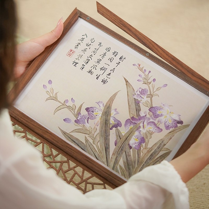 桌面屏风挡板实木茶台装饰插屏摆件装饰画筐中式氛围感隔断屏风