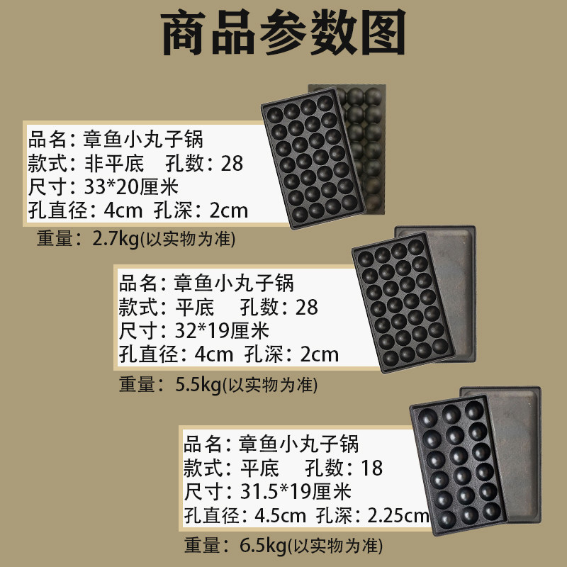 鱼丸板商用章鱼小丸子机铸铁烤盘章鱼烧模板铁板模具不沾锅烤盘