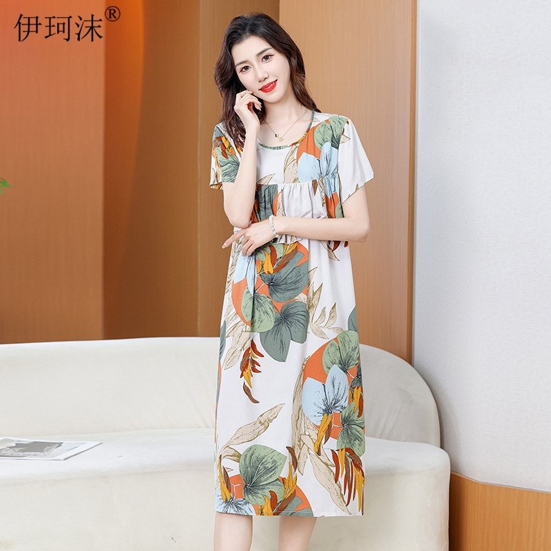 棉绸睡裙夏季薄款女士连衣裙人造绵绸睡衣遮胸防凸点居家服可外穿