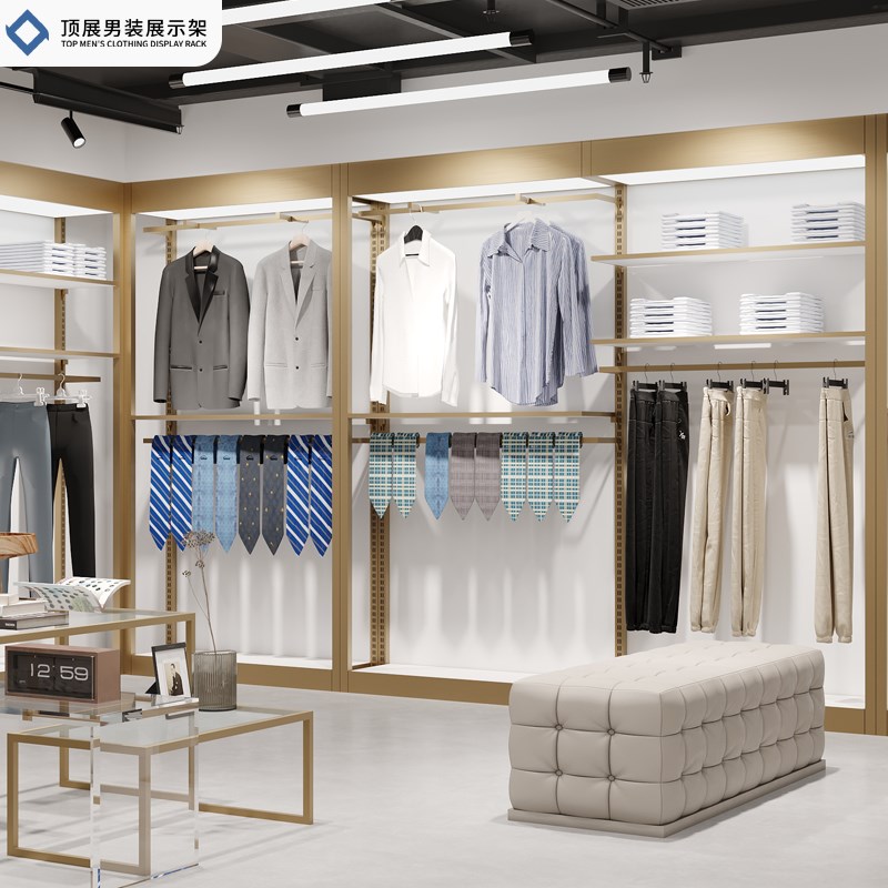 男装服装店展示架高端不锈钢金色轻奢拉丝衬衫货架柜陈列架落地式