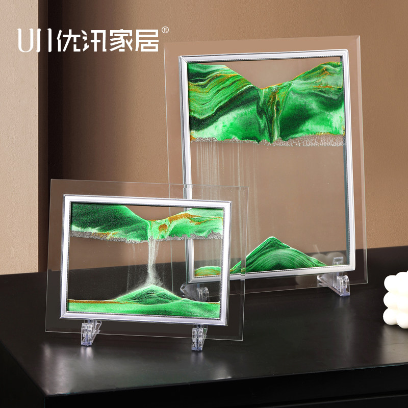 创意液体解压流沙画玻璃沙漏办公室桌面摆件客厅装饰生日礼物礼品