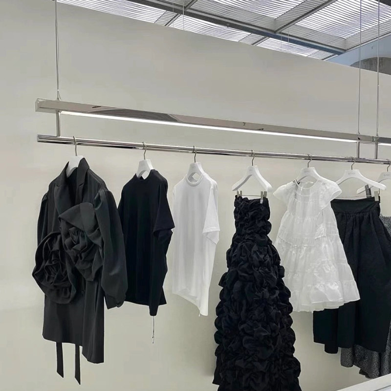 服装店展示架吊架吊顶架悬挂衣服架子不锈钢带灯女装上墙陈列货架