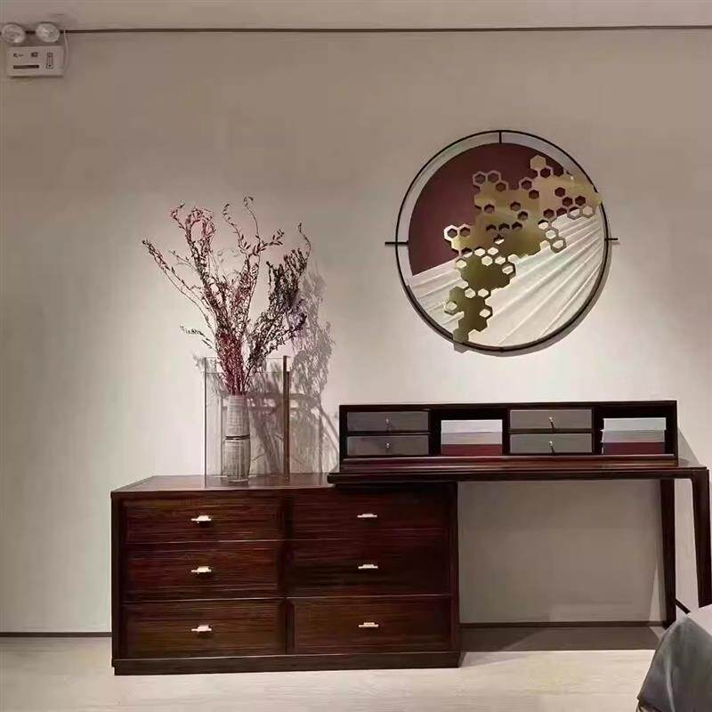 新中式实木梳妆台斗柜一体卧室收纳储物柜乌金木可伸缩化妆桌定制