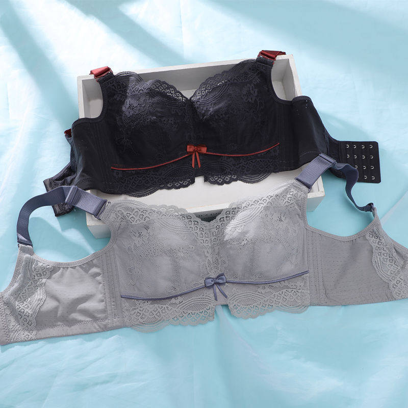 内衣女夏季薄款蕾丝大胸显小无钢圈文胸大尺码全罩杯防下垂超薄胸