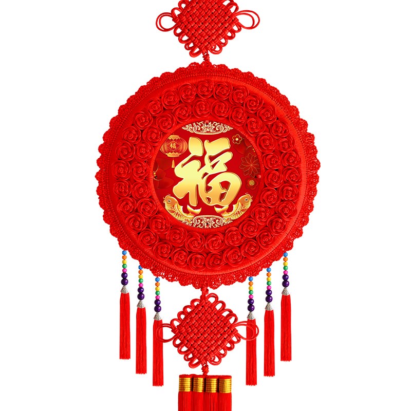 圆形挂饰中国结挂件小大号桃木福字高档吉祥客厅乔迁玄关家居装饰