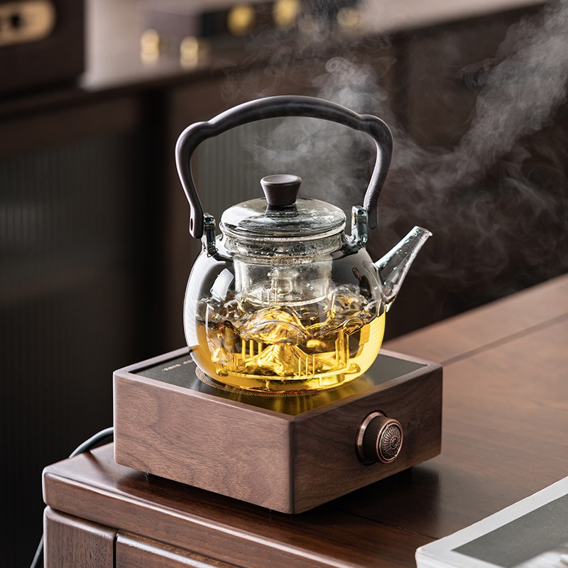 电陶炉胡桃木煮茶炉围炉煮茶器玻璃烧水壶电热茶炉家用罐罐奶茶壶
