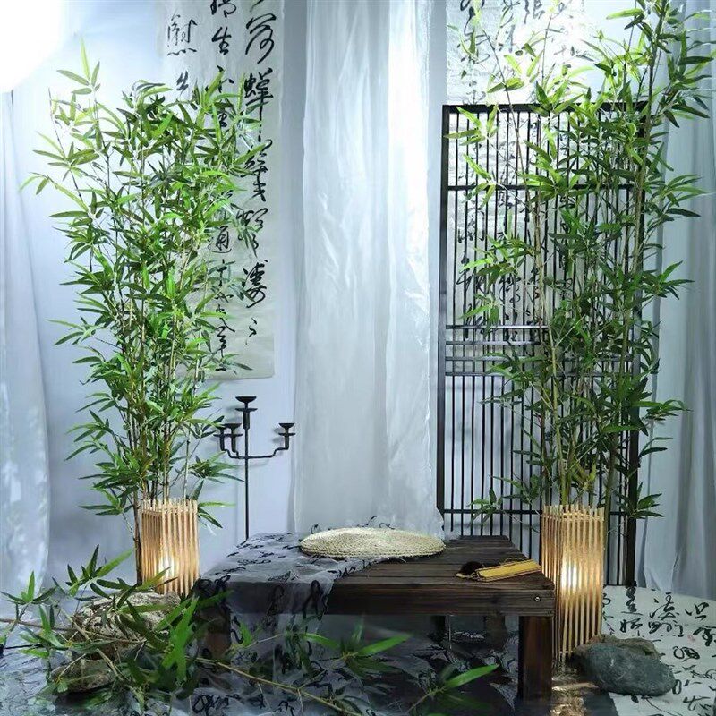 仿真竹子盆栽细水竹加密人造绿植假竹子枝新中式环创造景摄影道具