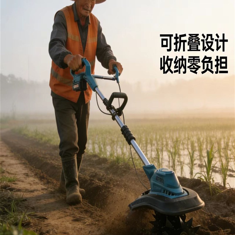 2026新款微耕机锂电微耕机四刀头松土机农用翻土机家用电动锄头