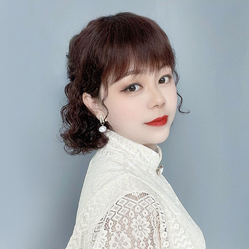 假发女全真人发短卷发女中老年女士全头套妈妈款减龄卷发假发套