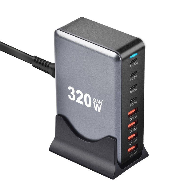 320W桌面PD充电器 4A4C氮化镓8口PD充电器新款320W多功能PD充电器