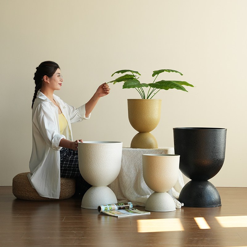 高脚杯型落地花盆大号塑料室内户外花园造景装饰大型绿植花器盆栽
