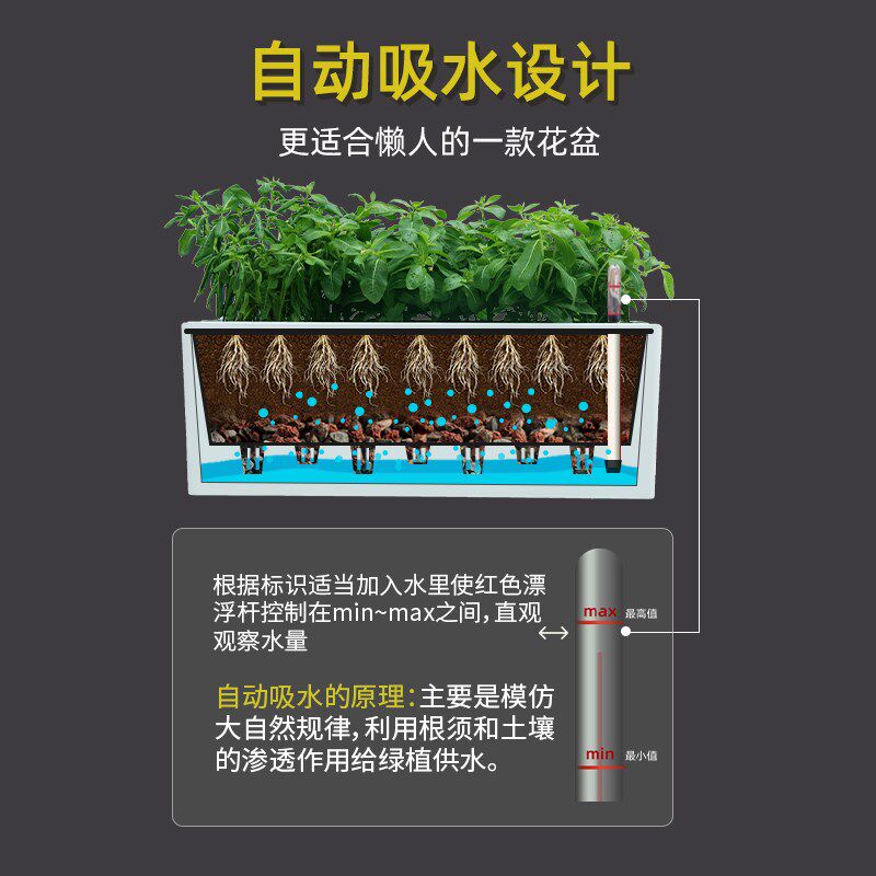 墙壁花盆挂墙上长方形储水懒人自吸水花箱植物墙庭院装饰挂背景墙