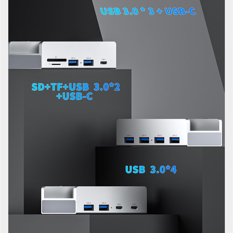 USB3.0铝合金扩充器桌上型电脑电脑集线器多功能卡扣式拓展坞5合1