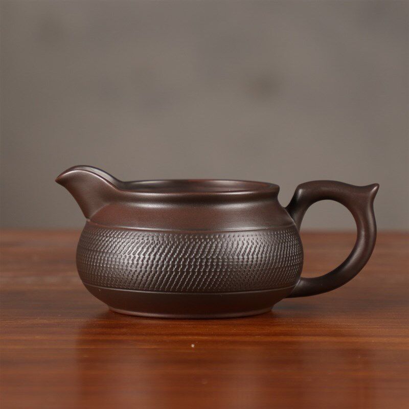 大容量紫陶公道杯全手工跳刀纹茶海建水紫陶茶具分茶器家用过滤组