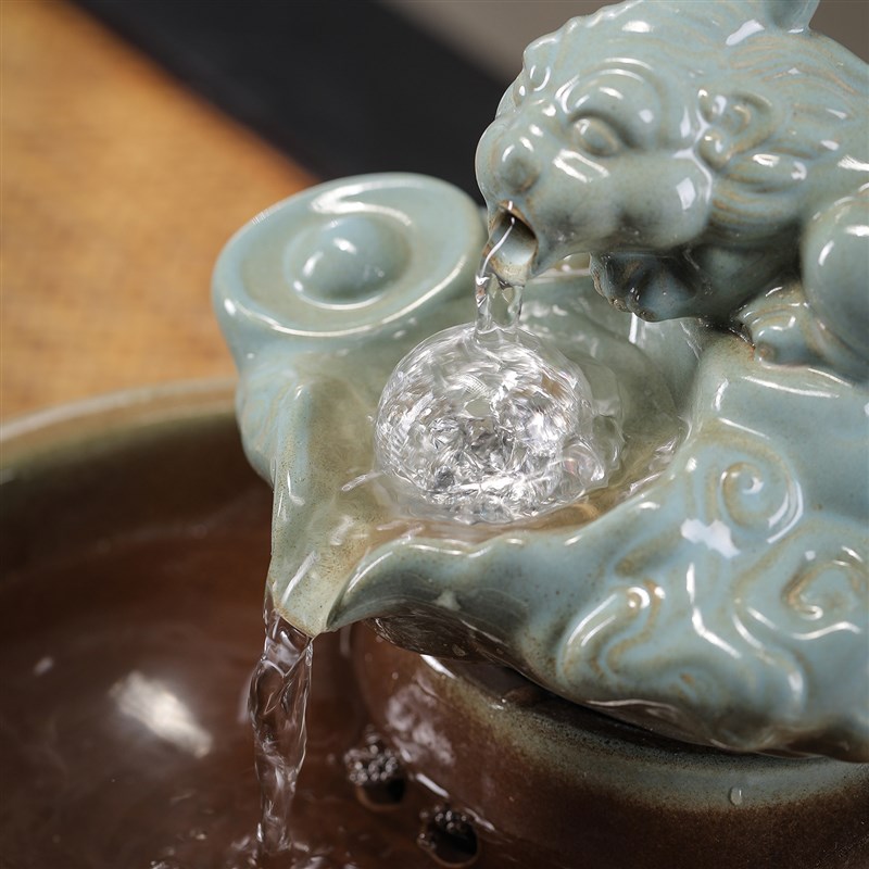 流水摆件风水球招财貔貅陶瓷喷泉流水循环水办公室桌面装运球摆设