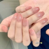 短款 白桃豆沙渐变穿戴甲蜜桃裸纯欲水蜜桃显白ins高级美甲可拆卸