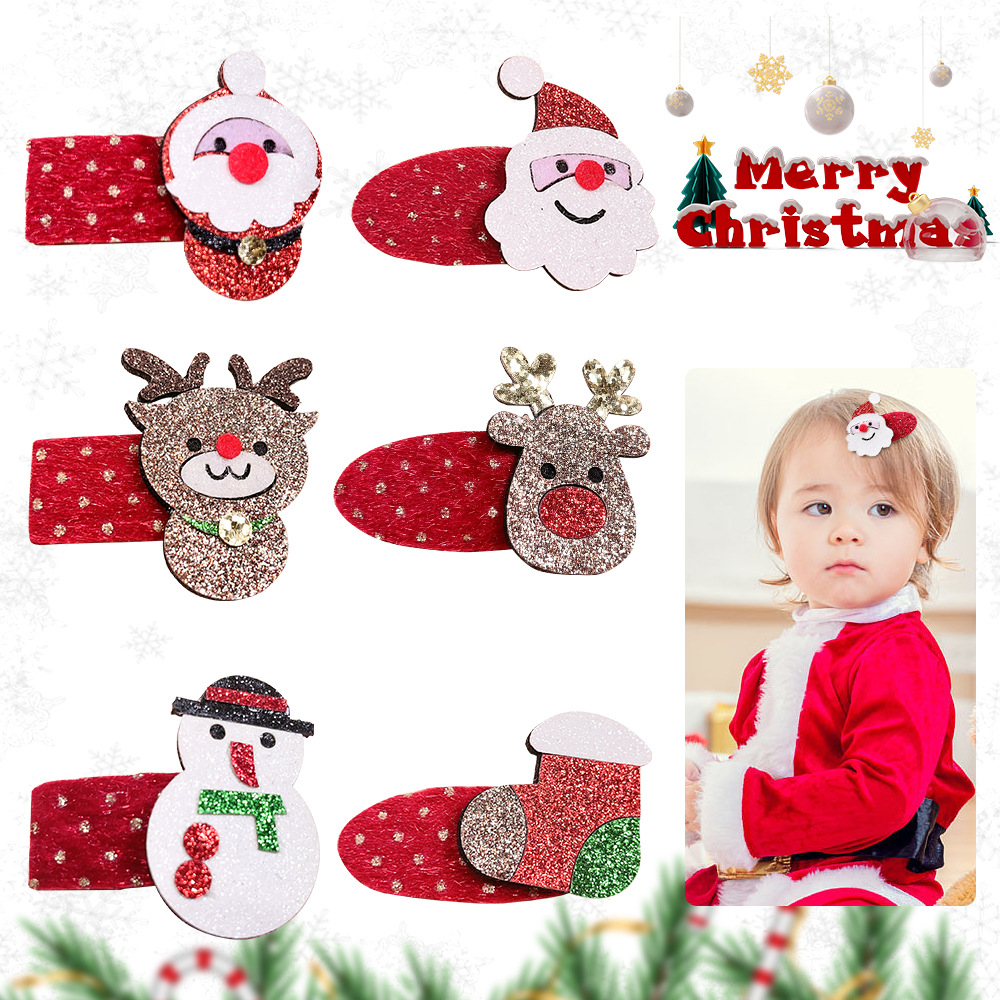 20818儿童圣诞节发夹 新品亮片麋鹿BB夹拜拜夹 圣诞老人雪人头饰