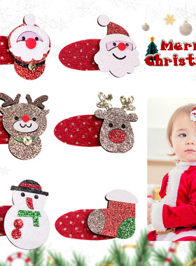 20818儿童圣诞节发夹 新品亮片麋鹿BB夹拜拜夹 圣诞老人雪人头饰