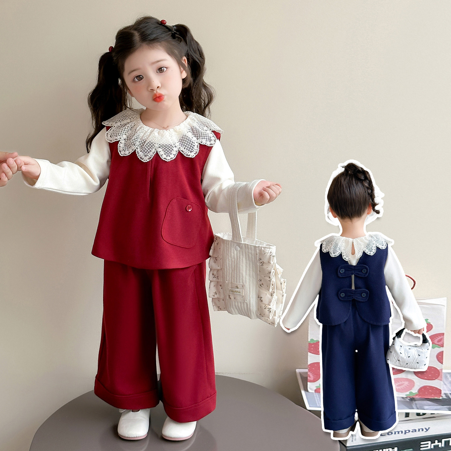 女童套装2025新款儿童洋气时髦春秋款女孩秋季衣服宝宝妮子三件套