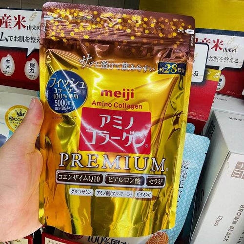 日本购明治胶原蛋白粉金装袋子透明196g替换装粉色28日装