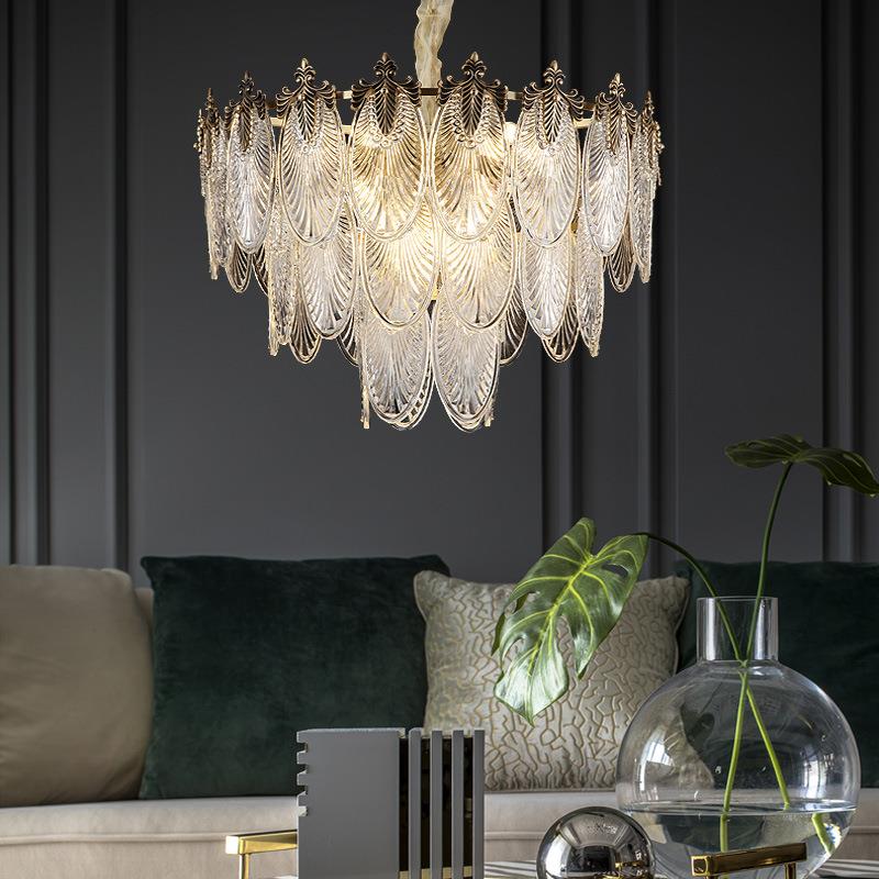法式复古全铜吊灯客厅轻奢水晶灯具大气树叶玻璃餐厅卧室别墅灯饰