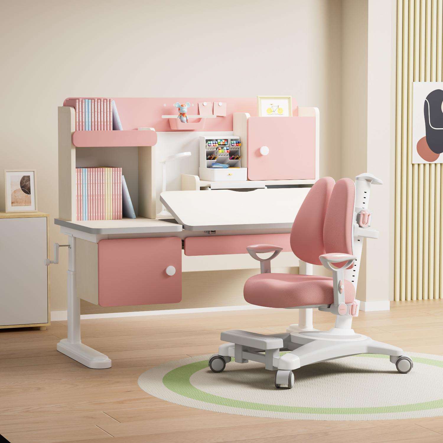 儿童学习桌手摇升降实木学习桌套装