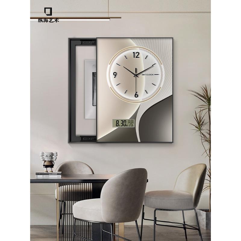 简约线条电表箱装饰画抽象免打孔带钟表万年历遮挡竖款配电箱挂画