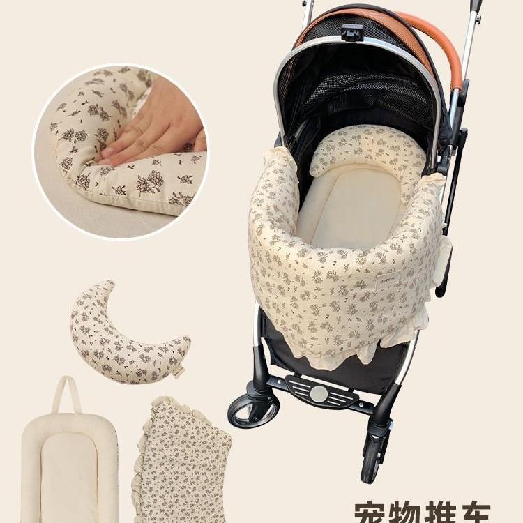 宠物推车边缘垫防脏巾垫子枕头韩系棉布推车配件三件套猫狗通用